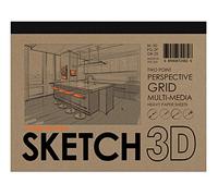 Design Ideation Bloc de papier à grille 3D pour croquis, encre, marqueur et peinture aquarelle. Idéal pour l'art, le design et l'éducation. Grille de perspective à deux points (Gris)