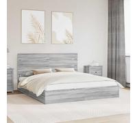 Design Moderne Bois d'ingénierie Rangement Intégré Gris 200 x 200 cm | Lit de Rangement Gris Sonoma 200x200 cm Bois d'ingénierie avec Tiroirs et Tête de Lit pour Chambre Moderne