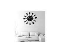 Design moderne iver coutellerie ustensile de cuisine horloge murale cuillère fourchette horloge - noir