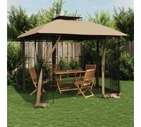 Design New Pavillon avec double toit & murs en filet Taupe 2,94x2,94 m Acier - Pavillons & Tentes de réception Meubles2025 CHY9986178 1parcel