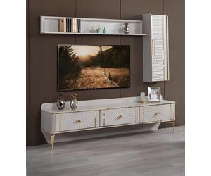 Design salon set 3pcs armoire murale étagère bois support TV moderne