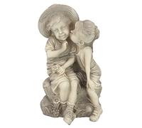 Design Toscano Baisser Enfants Fille et Garçon Statue De Décor De Jardin, 35.5 cm, polyrésine, pierre antique