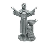Design Toscano Bénédiction de Saint François Statue Décorative de Jardin Religieux avec Mangeoire pour Oiseaux Bain pour Oiseaux, 48 cm, polyrésine, pierre grise