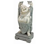 Design Toscano Bouddha Souirant Joyeux Hotei Statue de Jardin de Décor Asiatique, 63.5 cm, polyrésine, deux tons pierre