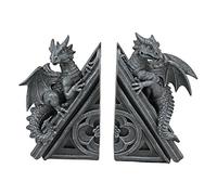 Design Toscano Château du Dragon Décor Gothique Statues Décoratives Serre-livres, 20.25 cm, Ensemble de Deux , polyrésine, pierre grise