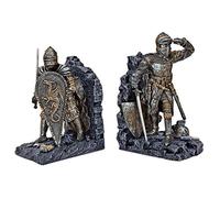 Design Toscano Chevalier Arthurien Décor Médiéval Statues Serre-Livres, 20.25 cm, Ensemble de Deux, polyrésine, pierre grise