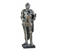 Design Toscano Décor Médiéval de la Garde Royale Statue Gothique en Armure de Chevalier à Demi-échelle, 99 cm, polyrésine, Deux Tons métalique