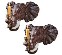 Design Toscano Éléphant Décor Africain Sculpture d'Applique Murale Porte-bougies, 30.5 cm, Ensemble de Deux, polyrésine, palette complète de couleur
