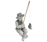 Design Toscano Frédéric le Petit Pêcheur d'Avignon Statue de Pêcheur pour Jardin, 38 cm, polyrésine, deux tons pierre