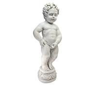 Design Toscano Manneken Pis Garçon Entrain d'Uriner Statue Cracheuse d'Eau de Bassin Canalisé, 68.5 cm, polyrésine, pierre antique, Blanc Cassé