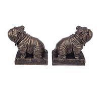 Design Toscano Mascotte Bouledogue Décor Britannique Statues de Serre-livre, 15 cm, Ensemble de Deux, polyrésine, Bronze couleur