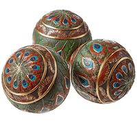 Design Toscano Orbes à Plumes de Paon Boules Décoratives, 8 cm, Ensemble de Trois, polyrésine, palette complète de couleur