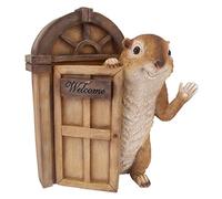 Design Toscano QM2673800 Sculpture de Jardin Porte de Cabane Welcome et Ecureuil Qui Salue, Multicolore, 11.5 x 19 x 28 cm