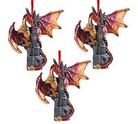 Design Toscano QS9291250 Ornement - Zanzibar Dragon gothique sur le château d'ornement de vacances: Ensemble de trois - Statue du Dragon