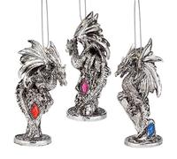 Design Toscano QS989557 Décorations d'arbre de Noël - Trois Dragons de Château Amesbury Ornement de vacances Set Trois - Statue de dragon