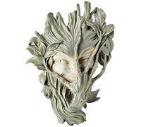 Design Toscano Visage d'Arbre de Lutin de Bois Timide Sculpture Murale Décor Mystique, 33 cm, polyrésine, deux tons pierre
