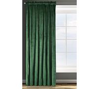 Design91 Eurofirany Rosa Rideau en Velours Doux Uni Opaque avec Galon Fronceur - 1 Unité, Moelleux, Panneau Drapé, Classique, Élégant, Salon, Chambre, 200 g/m², 140x270 cm, Vert Foncé