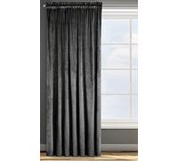 Design91 Eurofirany Rosa Rideau en Velours Doux Uni Opaque avec Galon Fronceur - 1 Unité, Moelleux, Panneau Drapé, Classique, Élégant, Salon, Chambre, 200 g/m², 140x270 cm, Noir