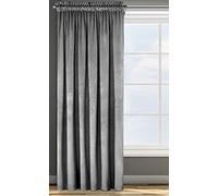 Design91 Eurofirany Rosa Rideau en Velours Doux Uni Opaque avec Galon Fronceur - 1 Unité, Moelleux, Panneau Drapé, Classique, Élégant, Salon, Chambre, 200 g/m², 140x270 cm, Gris Acier