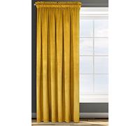 Design91 Eurofirany Rosa Rideau en Velours Doux Uni Opaque avec Galon Fronceur - 1 Unité, Moelleux, Panneau Drapé, Classique, Élégant, Salon, Chambre, 200 g/m², 140x270 cm, Jaune Moutarde