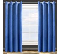 Design91 Eurofirany Rosa Rideau en Velours Doux Uni Opaque avec Oeillets - 1 Unité, Moelleux, Panneau Drapé, Classique, Élégant, Salon, Chambre, 200 g/m², 140x250 cm, Bleu Foncé