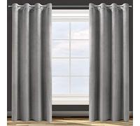 Design91 Eurofirany Rosa Rideau en Velours Doux Uni Opaque avec Oeillets - 1 Unité, Moelleux, Panneau Drapé, Classique, Élégant, Salon, Chambre, 200 g/m², 140x250 cm, Gris Acier
