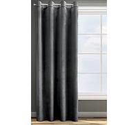 Design91 Eurofirany Rosa Rideau en Velours Doux Uni Opaque avec Oeillets - 1 Unité, Moelleux, Panneau Drapé, Classique, Élégant, Salon, Chambre, 200 g/m², 140x250 cm, Noir