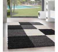 Designer Haut fleuri tapis de salon Shaggy Langfleuri Karzred motif noir gris blanc [60x110 cm, Noir]