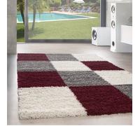Designer Haut fleuri tapis de salon Shaggy Langfleuri Karzred motif rouge gris blanc [60x110 cm, rouge]