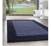 Designer haut fleuri tapis de salon Shaggy long fleuri motif bordure bleu marine [160x230 cm, Marine]