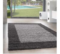 Designer haut fleuri tapis de salon Shaggy long fleuri motif bordure gris clair gris [240x340 cm]