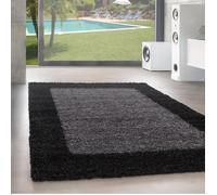 Designer haut fleuri tapis de salon Shaggy long fleuri motif bordure noir gris [160x230 cm, Anthrazit]