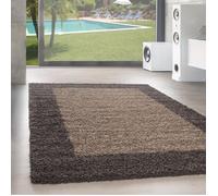 Designer haut fleuri tapis de salon Shaggy long fleuri motif bordure taupe beige [300x400 cm, Taupe]
