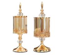 Deskium Bocal de rangement en verre cristal avec couvercle, style européen et américain, structure en verre et métal, pour table basse du salon, bonbonnière à bord dentelé, rangement décoratif, doré