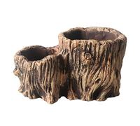 Deskium Jardinière Double en Ciment Motif Tronc d'arbre, 17 x 11,5 x 9,5 cm, Pot pour Plantes Grasses avec Ouverture de 8,5 x 8 cm, Cache-Pot Rustique pour extérieur, Plantes, Micro Paysage