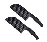 Deskium Lot de 2 couteaux ondulés pour pommes de terre, acier inoxydable, ciseaux à herbes, ciseaux de cuisine lavables au lave-vaisselle, manche noir, idéal pour légumes et fruits au quotidien