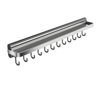 Deskium Support mural pliable pour cuisine, porte-ustensiles en alliage d'aluminium de 39 cm, 8 crochets, sans perçage, organisateur gris avec barre porte-serviette, gain de place