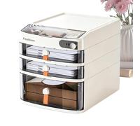 Desktop Storage Cabinet With Combination Lock - Clear 2-Drawer Organizer | 35x27.3x23.1cm Clear PET Desktop Storage Cabinet Features Double Drawers, Top Storage Space, And A Secure Combination Lock