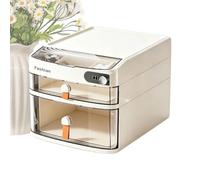 Desktop Storage Cabinet With Combination Lock - Clear 2-Drawer Organizer | 35x27.3x23.1cm Clear PET Desktop Storage Cabinet Features Double Drawers, Top Storage Space, And A Secure Combination Lock