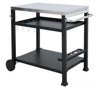 Desserte à Plancha et Barbecue Roulante d'Extérieur en Acier - 2 roues + Poignée + Accessoires - 101 x 64 cm