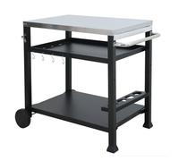 Desserte à Plancha et Barbecue Roulante d'Extérieur en Acier - 2 roues + Poignée + Accessoires - 101 x 64 cm