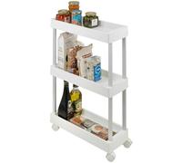 Desserte à Roulette étroite Mino Wenko Chariot à Cosmétiques, 3 étagères De Rangement, 4 Roulettes Avec Freins, Aluminium, 18 X 80 X 45 Cm, Blanc Et Argent