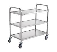 VEVOR Desserte à Roulettes à 3 Niveaux Chariot de Rangement Multifonctionnel en Inox 94x49,5x93 cm Charge 100 kg Roues Verrouillables 6 Crochets pour Stockage Buanderie Cuisine Restaurant Bureau