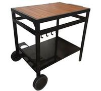 Happy Garden Desserte Aveiro noire pour plancha – structure acier, plateau bois, roues et poignée