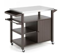 Desserte barbecue avec plan de travail inox, armoire et 3 étagères, chariot de cuisine mobile pour extérieur