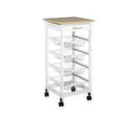 Desserte chariot de cuisine sur roulettes - 4 paniers coulissants, tiroir, plateau - bois blanc MDF bois clair Blanc G