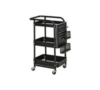 Homcom Desserte Chariot Métal Noir Roulettes 3 Niveaux Range-Couverts 4 Crochets Cuisine Aosom France