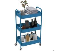 Desserte chariot - HOMCOM - rangement acier service à roulettes 3 niveaux plateaux ajourés - acier - 45x30,6x79cm - bleu foncé
