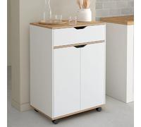 IDMarket - Desserte de cuisine COSY placard avec tiroir bois blanc et plateaux façon hêtre L.60 CM
