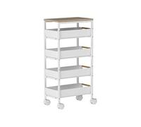 HomCom Desserte de cuisine 5 niveaux – 4 tiroirs coulissants, roulettes, étagère – Blanc